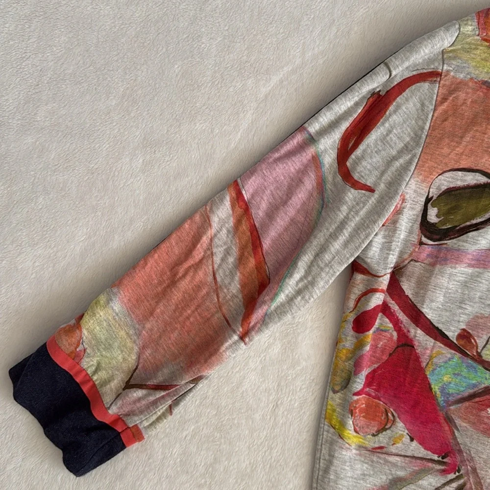{Anthro} Cap Juluca by Aldo Martins | A New Story Zip Up 3/4 Sleeve Abstract Top - Picture 5 of 15